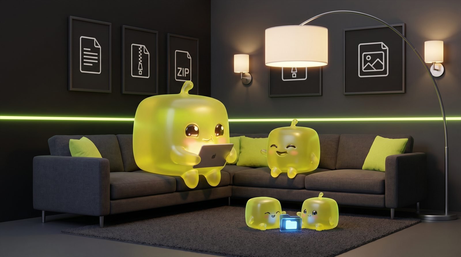 Enhanced photo of the Squishly family at home