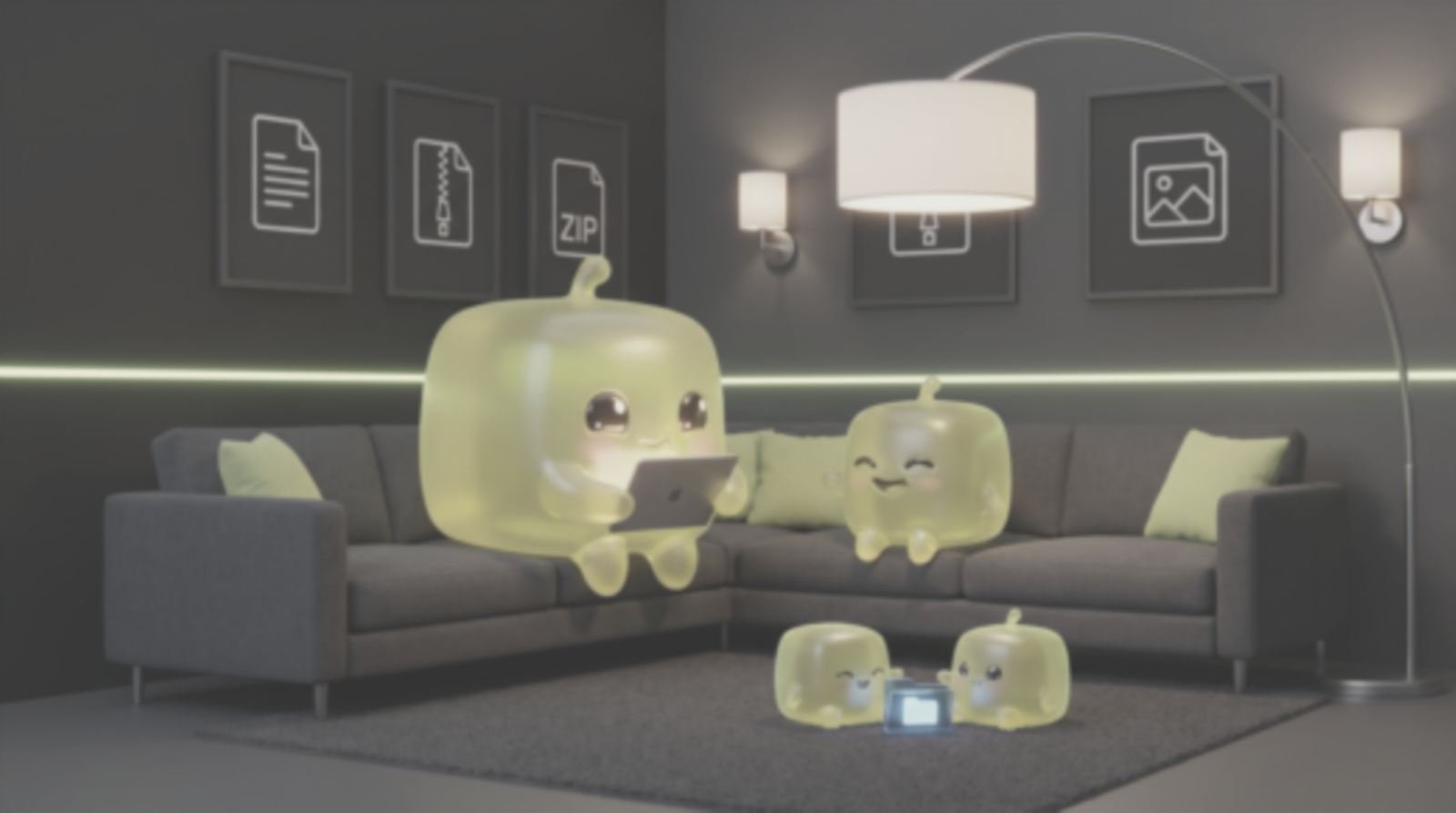 Dull, soft original photo of the Squishly family at home